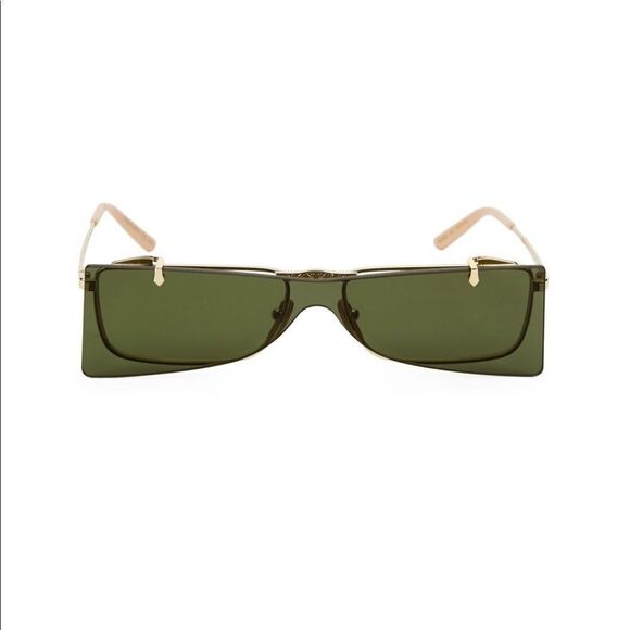 Gucci 56mm Flip-up Rectangle Unisex Sunglasses Dark Grey / Gold - Picture 3 of 8